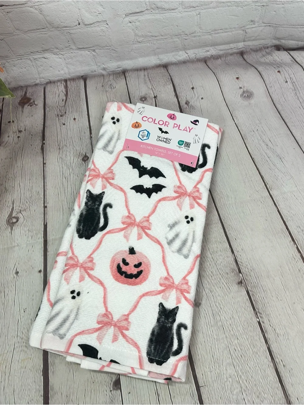 Color Play 2pk Kitchen Towel Pink Pumpkin Ghost coquette whimsigoth halloween